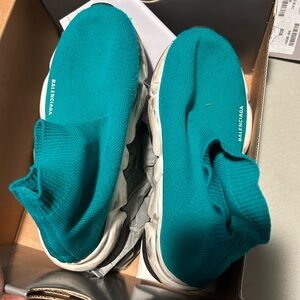 Balenciaga Kids Teal Stretch-Knit Sock Sneakers